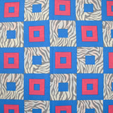 Viscose imprimée tigre et carré bleu et rose