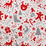 Polycoton imprimé Noël pain d'épice rouge fond blanc