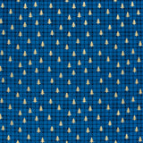 Coton de Noël imprimé tartan et sapin doré fond bleu