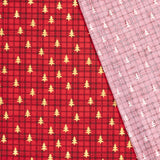 Coton de Noël imprimé tartan et sapin doré fond rouge
