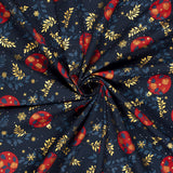 Coton de Noël imprimé boule fond marine