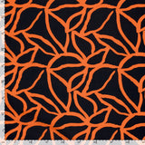 Ottoman viscose crêpe spaghetti orange print black background