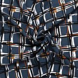 Crêpe viscose imprimé à carreaux fond bleu