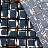 Crêpe viscose imprimé à carreaux fond bleu
