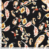 Viscose crepe printed paisley black background