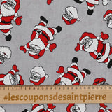 Polycoton imprimé Père Noël fond gris