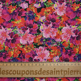 Algodón estampado ramo flamígero rosa fondo negro