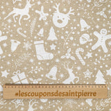 Polycoton imprimé Noël pain d'épice blanc fond beige