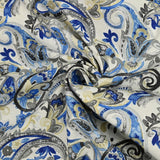Policotton impreso azul Cachemira, beige y gris