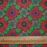 Algodón estampado mandala rojo, verde y azul