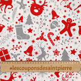 Polycotton printed Christmas gingerbread red white background