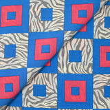 Viscose imprimée tigre et carré bleu et rose