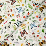 Cotton printed multicolored butterflies white background