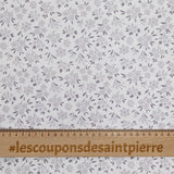 Piqué de coton imprimé fleurs de saison gris fond blanc
