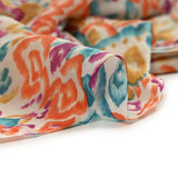 Polycotton Print Voile Blue Art, Brown and Orange Broken White Background