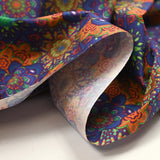 Algodón estampado mandala índigo, verde y naranja