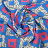Viscose imprimée tigre et carré bleu et rose