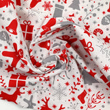 Polycotton printed Christmas gingerbread red white background