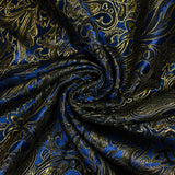 Brocart lamé doré esprit cachemire noir fond bleu roi