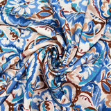 Satin polyester imprimé cachemire flou bleu