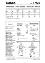 Patrón N ° 7753: ropa de muñeca