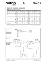 Patron n°9423 : Ensemble pour enfants, T-shirt, Pantalon et Bonnet