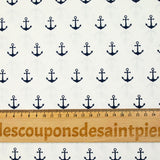 Coton imprimé ancre marine bleu foncé fond blanc