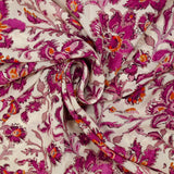 Voile de viscose imprimé fleurs baroque rose fond écru