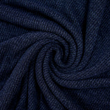 Maille tricot polyester chinée rayée noir et bleu
