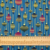 Cotton poplin printed with vintage Christmas baubles on a duck background