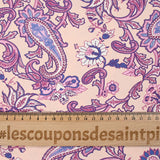 Sergé de viscose élasthanne cachemire violet fond blush
