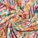 Polycotton Print Voile Blue Art, Brown and Orange Broken White Background