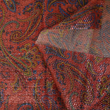 Jacquard de poliéster lamé cachemir amarillo y azul fondo rojo claro