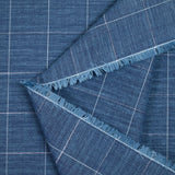 Coton tissé teint carreaux trait blanc fond bleu chiné