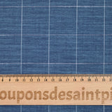 Coton tissé teint carreaux trait blanc fond bleu chiné