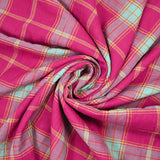 Woven cotton dyed gold lurex check pink background