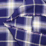 Tejido de algodón teñido de cuadros lurex dorados fondo azul marino