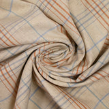 Coton tissé teint carreaux ciel et marron fond beige chiné