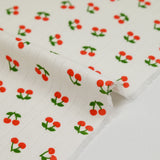 Pointelle cotton jersey cherry print off-white background