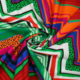 Retro green and orange chevron printed cotton poplin
