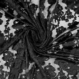 Velours de viscose dévoré sur maille fleurs noires