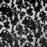 Velours de viscose dévoré sur maille fleurs noires