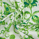 Cotton voile printed Persian garden green white background