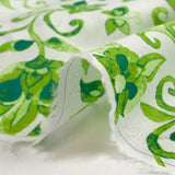 Cotton voile printed Persian garden green white background