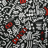 Satin de coton léger imprimé graffitis blanc et rouge fond noir