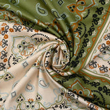 Paisley printed viscose satin in ecru and khaki square