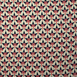 Crêpe viscose imprimé graphique rouge fond blanc cassé