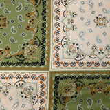 Paisley printed viscose satin in ecru and khaki square