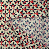 Crêpe viscose imprimé graphique rouge fond blanc cassé