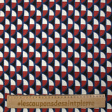 Viscose satin with burgundy half-moon print and black background